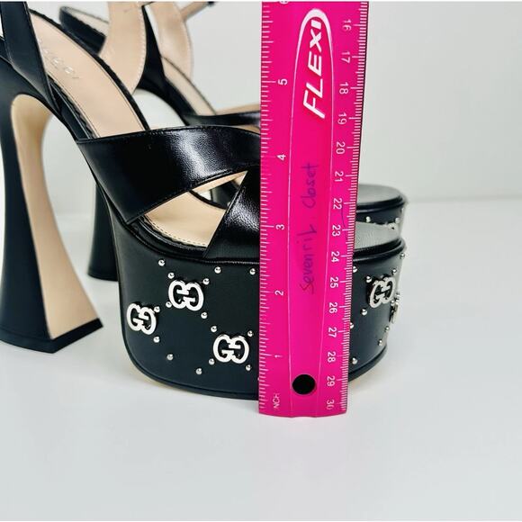 Gucci Janaya Black Interlocking G Studs 36/ US 6 Heels Platform Sandals NIB - Picture 10 of 15